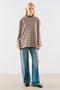 Striped Colorful Collar Long Sleeve T-Shirt Brown - 2