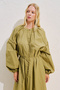 Striped Balloon Sleeve Long Dress Khaki - 3