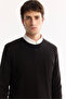 Men's Black Crew Neck 100% Acrylic Textured Knitwear Regular Fit Sweater E005088 - 2