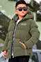 Boys' Hooded Printed Reflective Detailed Nova Fabric Winter Inflatable Coat Km4017
