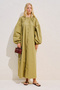 Striped Balloon Sleeve Long Dress Khaki - 2