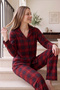 Winter Buttoned Plaid Pattern New Year Themed Women's Suede Pajama Set - 3