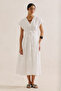 Pleated Belt Detailed Dress Ecru - 5