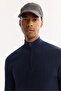 Men's Navy Blue Stand Collar Zippered Soft Touch Striped Knitwear Regular Fit Sweater A52Y5151 - 2