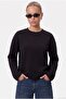Women's Boxy 100% Cotton Textured Decorative Collar Interlock Long Sleeve Black T-Shirt - 2