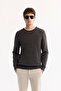 Men's Anthracite Crew Neck 100% Acrylic Textured Knitwear Regular Fit Sweater E005088