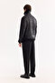 Men's Black Fur Collar Leather Look Napa Comfort Fit Coat A52Y6060 - 4