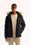 Men's Black Removable Hooded Fur Jacket 100% Goose down Water Repellent Windproof -10 Degree Resistant