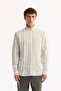 Men's Gray Bottomed Collar Soft Touch Striped Comfort Fit Shirt A52Y2112