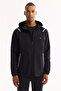 Men's Black Hooded Zippered Bi-Stretch Technical Fabric Regular Fit Sweatshirt A52Y1332 - 5