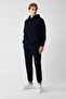 Men's Navy Blue Laced Waist Elastic 3 Thread Raised Sweatpants E 003402