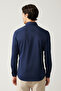 Men's Navy Blue 100% Cotton Classic Collar Satin Slim Fit Shirt B002002 - 4