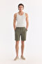 Men's Khaki Elastic Waist 100% Linen Relaxed Fit Shorts B003732 - 8