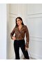 Light Brown Slim Fit Women's Jacket with Sleeve Zipper Detail - 4