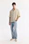 Men's Beige Bottom-Cut Collar Modal Blend Soft Touch Short Sleeve Boxy Fit Shirt A51Y2119 - 5