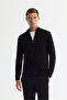 Men's Black Zippered Stand Collar Soft Touch Knitwear Regular Fit Sweater A42Y5056