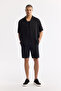 Men's Black Apaj Collar 100% Linen Short Sleeve Oversize Fit Shirt A51Y2209 - 5