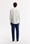 Men's White Buttoned V-Neck Linen Blend Comfort Fit Shirt A51Y2148 - 4