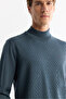 Men's Petrol Blue Half Turtleneck Jacquard Wool Blend Knitwear Regular Fit Sweater A42Y5021 - 2