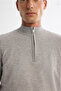 Men's Gray Zippered Stand Collar Soft Touch Knitwear Regular Fit Sweater A42Y5056 - 2