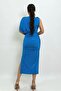 Drape detaylı örme elbise - 4