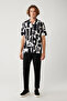 Men's Black Apaj Collar Easy-Ironing Seersucker Short Sleeve Oversize Fit Shirt A41Y2177 - 5