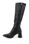 Women's Black Zippered Thick Heeled Boots - 6