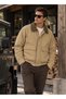 Waterproof Quilted Beige Men's Jacket Coat with Contrast Collar - 6