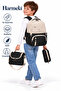 Powder-Black First School Bag, Lunch and Pen Holder 3-Piece Set Unisex Children's Primary School Backpack 8010 Beige