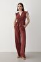 Women's Brick Shoulder Gathered Blouse & Elastic Waist Trousers Linen Set - 5