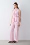 Women's Pink Halter Neck Belted Blouse and Trousers Set - 4