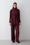 Women's Burgundy Stand Collar Belted Tunic & Button Detailed Elastic Waist Pants Set - 2