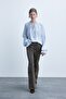 100% Cotton Leopard Patterned Straight Fit Pocketed Regular Waist Long Gabardine Trousers I8221Ax26Wn - 3