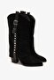Jung Black Suede Leather Women's Western Boots - 4