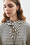 Stripe T-Shirt with Shawl Detail Black - 6