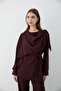 Women's Plum Draped Belted Blouse & Wide Leg Elastic Waist Pants Set - 3