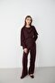 Women's Plum Draped Belted Blouse & Wide Leg Elastic Waist Pants Set