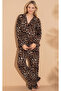 Leopard Pattern Buttoned Women's Long Sleeve Relaxed Cut Ultrasoft Milan Pajama Set Nightgown Dressing Gown - 3