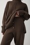 Women's Brown Oversized Turtleneck Knitwear Sweater & Elastic Waist Pants Set - 5