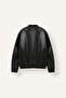 Waterproof Slim Fit College Collar Ribbed Zippered Faux Leather Bomber Coat Y5367Az22Au - 7