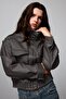 Water Repellent Stand Collar Pocketed Taffeta Faux Leather Short Coat H1607Ax26Au