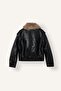 Oversized Faux Fur Collar Double-Breasted Faux Leather Coat H8566Ax26Wn - 6