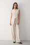 Women's Beige Judge Collar Striped Vest & Trousers Suit with Pockets - 5