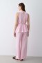 Women's Pink Halter Neck Belted Blouse and Trousers Set - 6