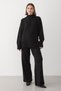 Women's Black Oversize Turtleneck Knitwear Sweater & Elastic Waist Pants Set