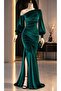 Slit Open Shoulder Maxi Length Velvet Fabric Evening Dress Emerald 582600 - 3