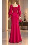 Balloon Sleeve Slit Detail Crepe Stretch Fabric Long Evening Dress Fuchia 581913 - 4