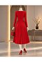 Pleated Belted Midi Length Evening Dress 582644 Red - 4