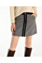 A-Line Short Skirt with Front Zipper Pockets and Denim Detail - 2