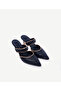 Knitted Detailed Leather Heeled Slippers - 4
